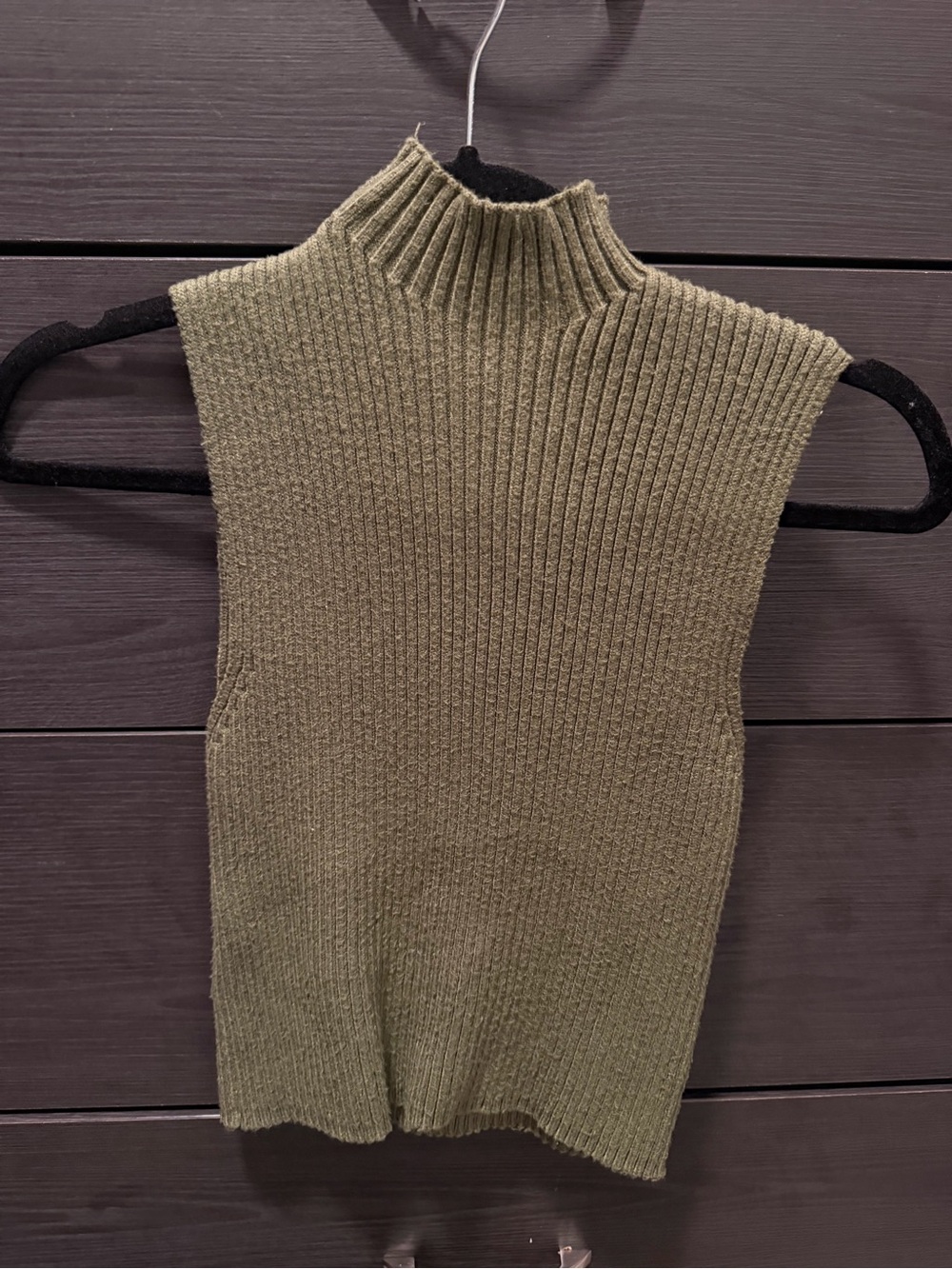 Zara Olive Sleeveless Ribbed Turtleneck Sweater